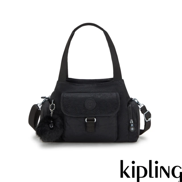 KIPLING官方旗艦館 墨黑壓印好收納手提兩用斜背包-FELIX L U