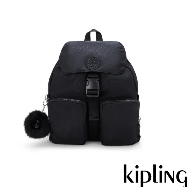 KIPLINGKIPLING官方旗艦館 墨黑壓印大容量多袋收納後背包-ALDINE