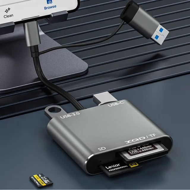 【SunLight】XF-QD 5合1高速讀卡機 支援 XQD+SDHC+MicroSD+TF+USB HUB 多插槽 鋁合金外殼(USB3.0 5Gbps)