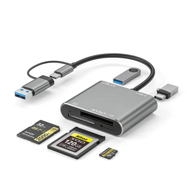 【SunLight】XF-QD 5合1高速讀卡機 支援 XQD+SDHC+MicroSD+TF+USB HUB 多插槽 鋁合金外殼(USB3.0 5Gbps)