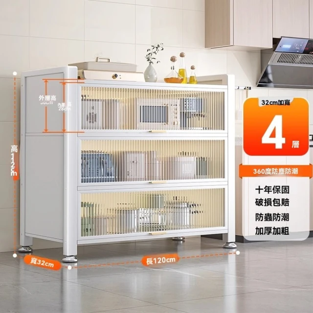 耐家 4層廚房收納置物架-120×32×112公分(微波爐置物架/儲物架/碳鋼置物架/耐重層架/預售15天)