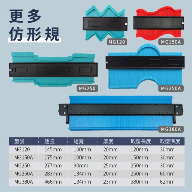 萬能取型器 250mm 多功能角尺 仿型尺 弧度尺 鐵工工具 劃線器 208-MG250A(製圖工具 木工尺)