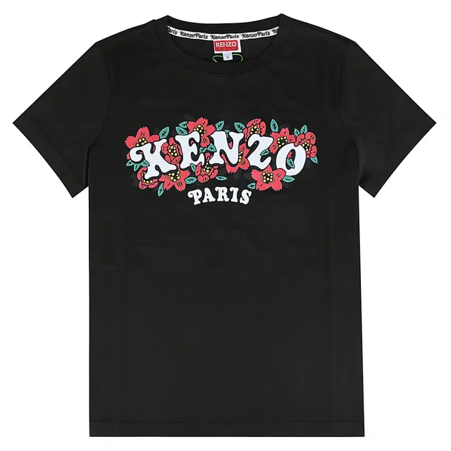 【KENZO】KENZO VERDY MARKET海棠花印刷標誌棉質短袖T恤(女款/黑)