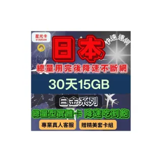 【Star SIM 星光卡】白金日本上網卡30天15GB總量 用完降速吃到飽(旅遊上網卡 日本 網卡 日本網路)