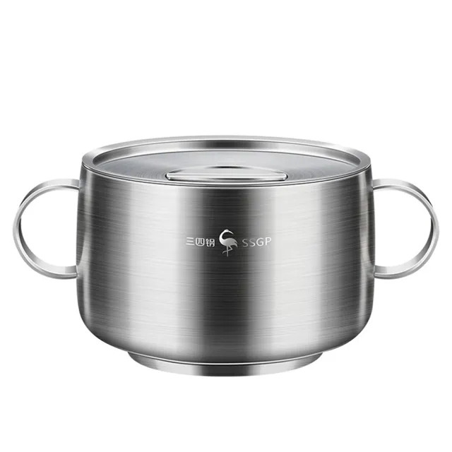 【PUSH!】餐具用品316L雙層不銹鋼碗 防燙兒童碗 吃飯碗帶手柄帶蓋碗(隔熱碗 E205)