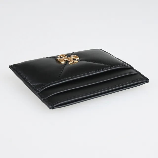 【TORY BURCH】TORY BURCH Kira經典雙T標誌菱格絎縫納帕皮革卡片夾(黑)