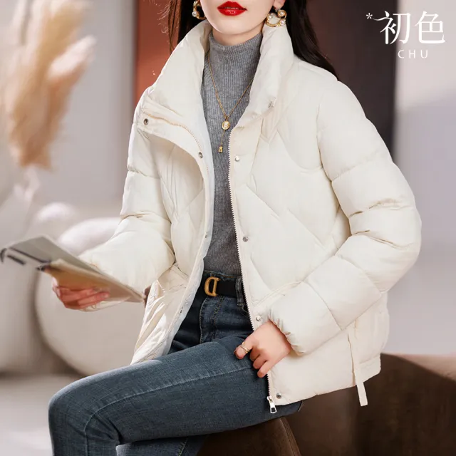 【初色】簡約純色短款立領寬鬆修身保暖加厚科技保暖纖維棉外套女外套-共4色-39128(M-2XL可選)