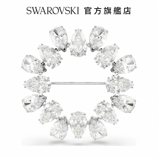 SWAROVSKI 施華洛世奇 Matrix 胸針梨形切割 白色 鍍白金色(情人節禮物 交換禮物)