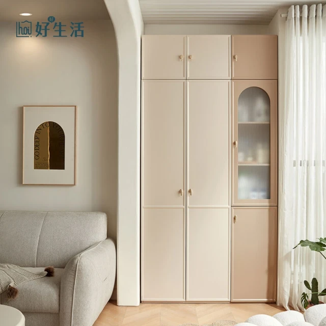 hoi! 好好生活hoi! 好好生活 預購60天★林氏木業奶糖系列1.2M雙門玻璃儲物櫃組合 TO4G 附頂櫃