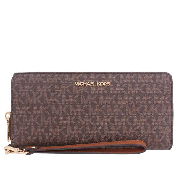 【Michael Kors】JET SET TRAVEL系列 PVC皮革 16卡 拉鍊長夾 / 手拿包 / 長夾(字母咖)