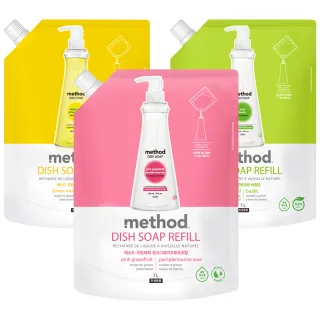 【method 美則】純淨洗碗精 補充包 1000ml(萊姆薄荷、草本、粉紅葡萄柚)