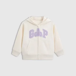 【GAP】女幼童裝 Logo小熊刺繡熊耳造型連帽外套 熊抱Logo系列-象牙白(687678)