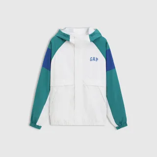 【GAP】男裝 Logo印花防潑水連帽外套-白色(722859)