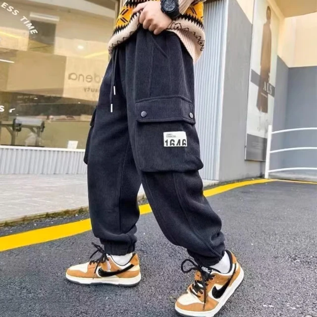TATA KIDS 童裝 鬆緊腰燈芯絨工裝長褲(120-S)