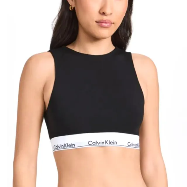 【Calvin Klein 凱文克萊】High Neck Unlined Bralette 棉質削肩露背背心 無墊運動內衣/CK內衣(多色任選)