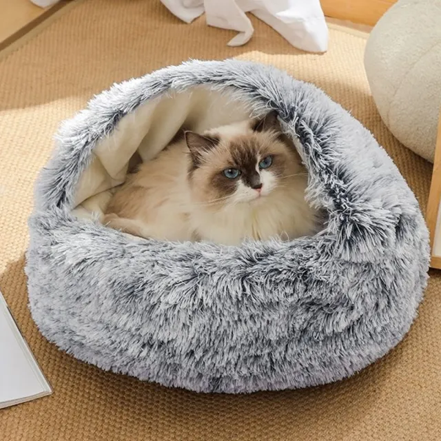 【JEN】秋冬保暖絨毛半封閉式寵物睡墊睡袋50*50cm(適用於7-8公斤寵物)
