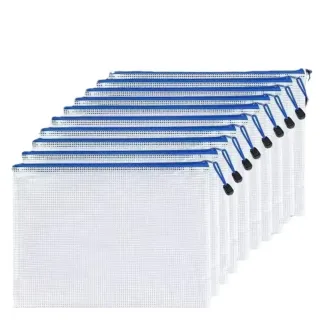 【必備文具】A4透明PVC網格文件袋-10入組(大容量 辦公室 資料夾 學生 收納袋 拉鍊袋 文件夾 網眼袋 檔案)