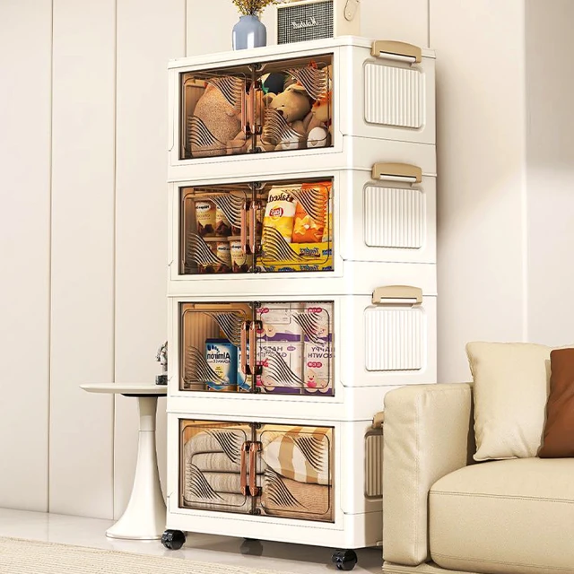 Mr.Box 50面寬摺疊雙開門四層收納櫃(附滑輪)折扣推薦