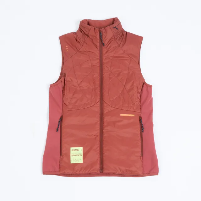 【ADISI】女SMAWARM海洋溫控超撥水彈性背心 AV2421079 繡紅 M-2XL(蚵殼棉 運動外套 抗風 海洋紗)