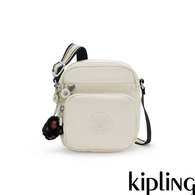 KIPLING官方旗艦館 淺米色多袋小巧斜背包-RON
