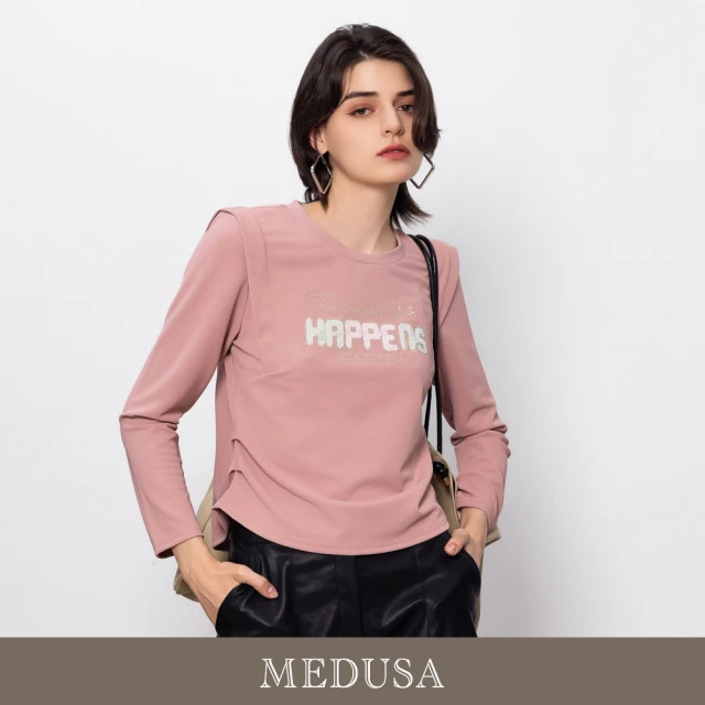 MEDUSA 曼度莎 現貨-粉紅Happen抓褶休閒Tee（M-XL）｜女休閒上衣 休閒T恤(501-14801)