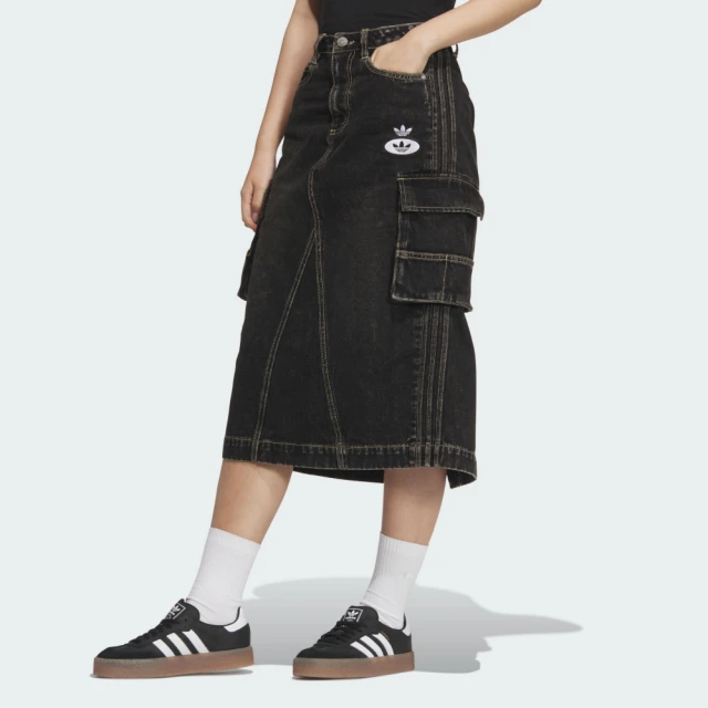 adidas 愛迪達 牛仔長裙 女 運動裙 寬鬆 RAC DENIM SKIRT 黑 JX6864