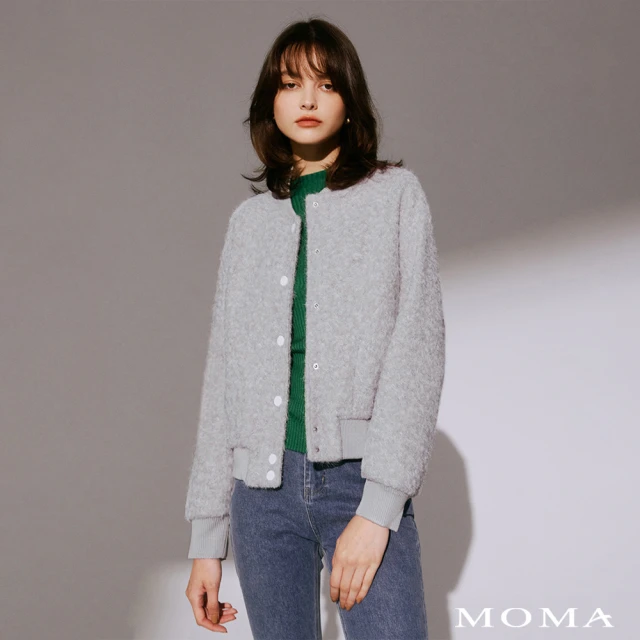 MOMA 療癒毛呢絨棒球外套(灰色)