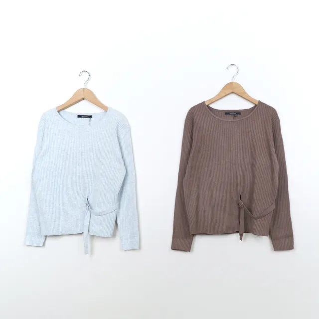 【MASTINA】綁帶造型長袖針織衫(咖 灰/魅力商品)