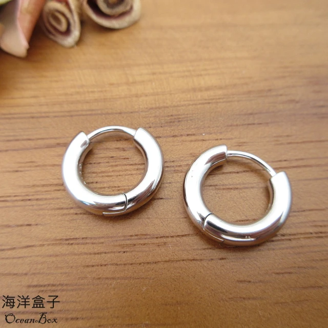 海洋盒子 極簡亮面粗厚素圈925純銀易扣耳環(外鍍專櫃級正白