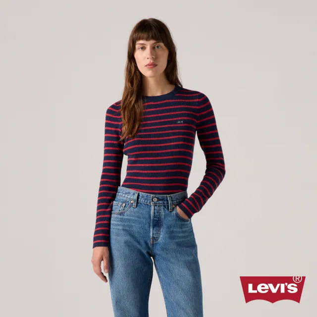 【LEVIS】女款 合身長袖Logo Tee 上衣 熱賣單品 A0719-0033