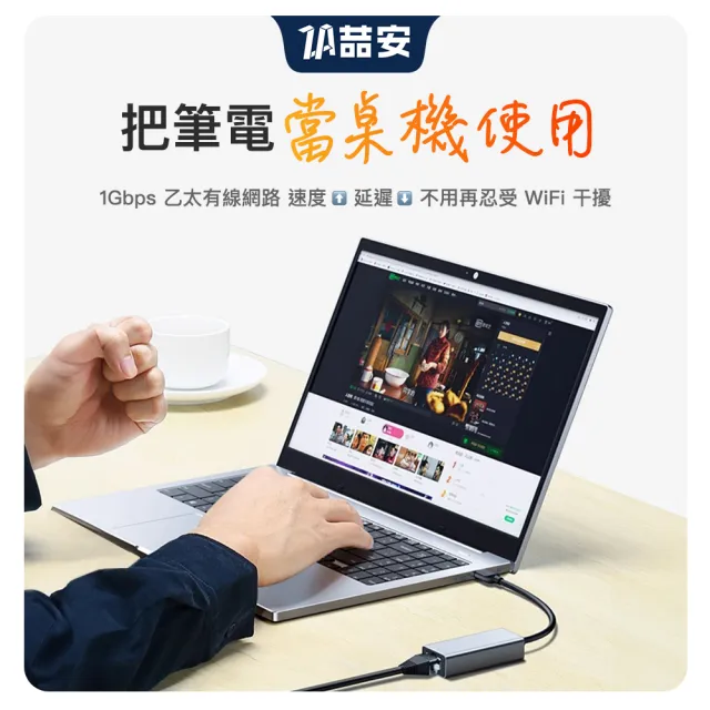 【ZA喆安】USB HUB轉接集線器(支援USB 3.2 to RJ45 1Gbps千兆乙太網路卡 適用MacBook/平板/筆電轉接網路卡)