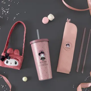 【Oolab 良杯製所】三麗鷗系列 不鏽鋼陶瓷易潔層吸管杯絨毛隨行杯提袋入門組(吸管杯)