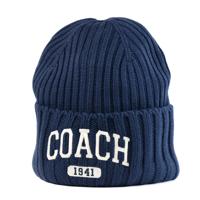 COACHCOACH 刺繡品牌羊毛帽-藍色