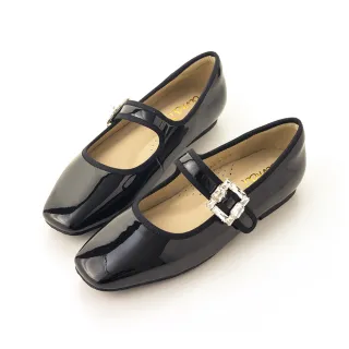 【amai】華麗水鑽方釦魔鬼氈低跟瑪麗珍鞋 娃娃鞋 低跟鞋 平底鞋 懶人鞋 時尚 大尺碼 FF13-8BK(黑色)