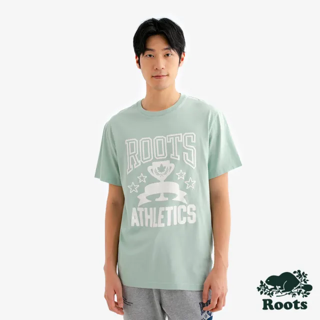 【Roots】Roots 男裝-ATHLETIC REMIX 短袖上衣(淺綠色)