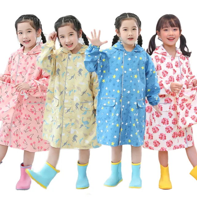 【優貝選】童趣滿版印花可加大書包位置兒童雨衣(4花色)