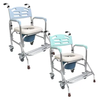 【恆伸醫療器材】ER-43012D-1 防前傾 鋁合金 固定式 便盆椅 洗澡椅 快拆大背(有輪可推、可架馬桶、鐵輪)