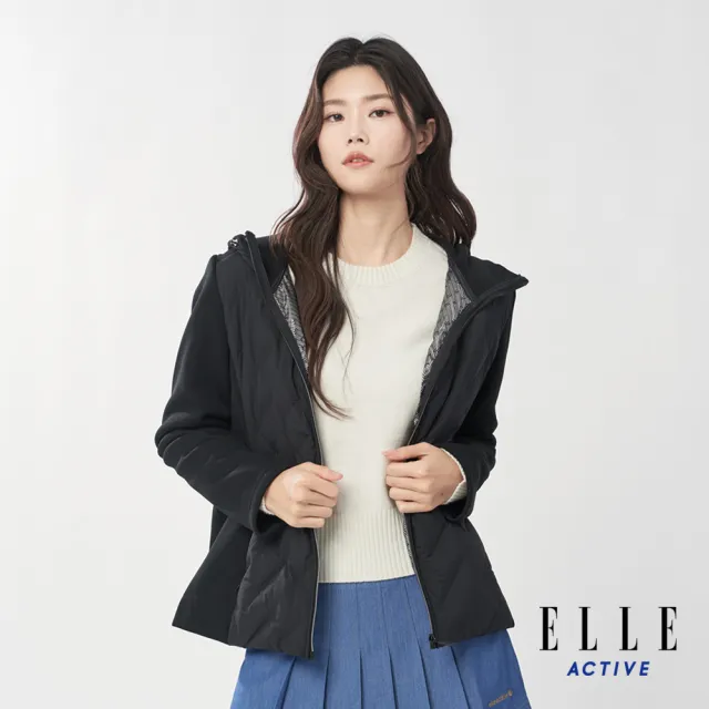 【ELLE ACTIVE】女款 機能保暖羽絨連帽外套-黑色(EA24A2W6702-99)