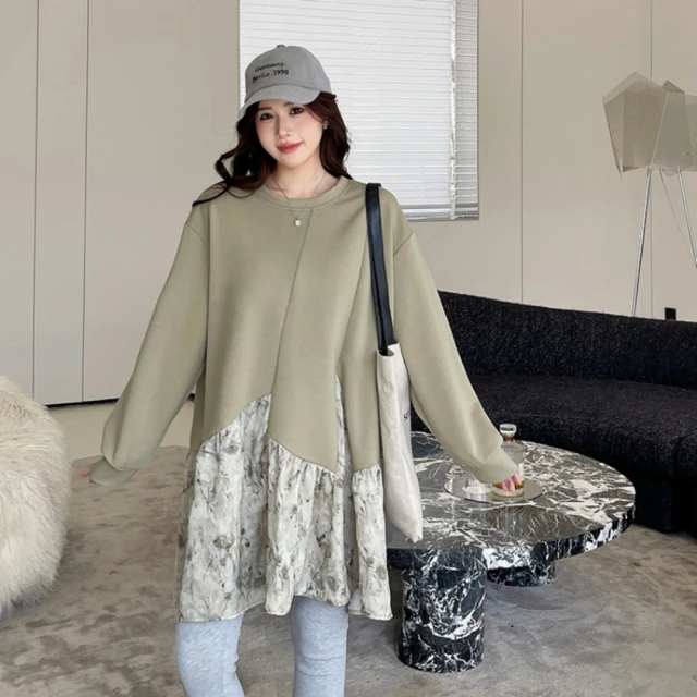 米蘭精品 洋裝長袖連身裙(大碼長袖氣質秋裝過膝寬鬆女裙子74