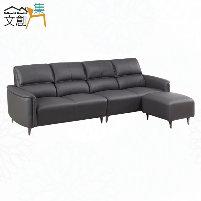 文創集 羅可咖啡色透氣皮革L型沙發組合(四人座＋椅凳組合)好