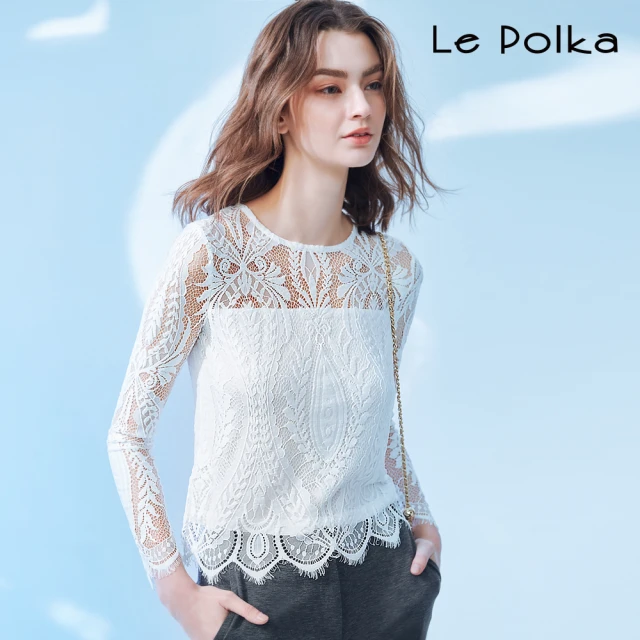 Le Polka 浪漫蕾絲透膚長袖上衣-女