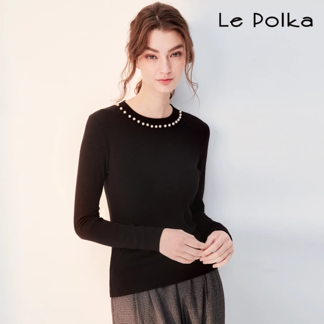 Le Polka 圓領釘珠合身上衣-2色-女