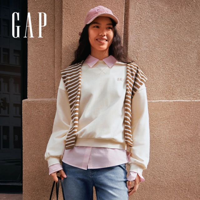 GAP 女裝 Logo圓領大學T-象牙白(725763)