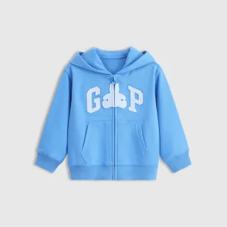 【GAP】男幼童裝 Logo小熊刺繡熊耳造型連帽外套 熊抱Logo系列-藍色(687651)