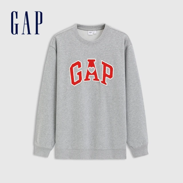 GAP 男女同款 Logo刺繡圓領大學T 碳素軟磨法式圈織系列-淺灰色(721023)