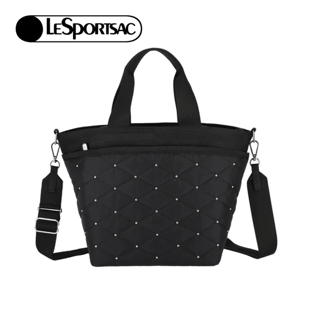 Lesportsac 手提斜背兩用托特包(黑色拼布釘飾)