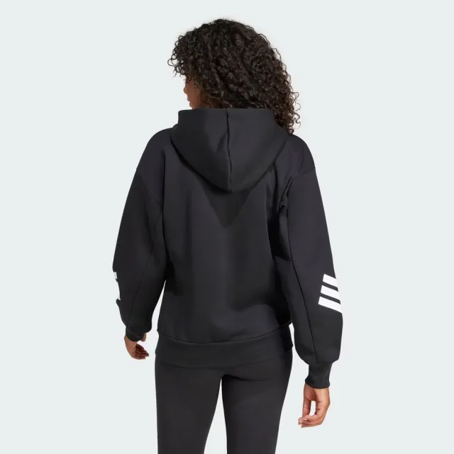 【adidas 愛迪達】W FI 3S FZ HD 女 連帽外套 運動外套 休閒穿搭 黑 白(JE0171)