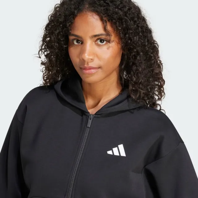 【adidas 愛迪達】W FI 3S FZ HD 女 連帽外套 運動外套 休閒穿搭 黑 白(JE0171)