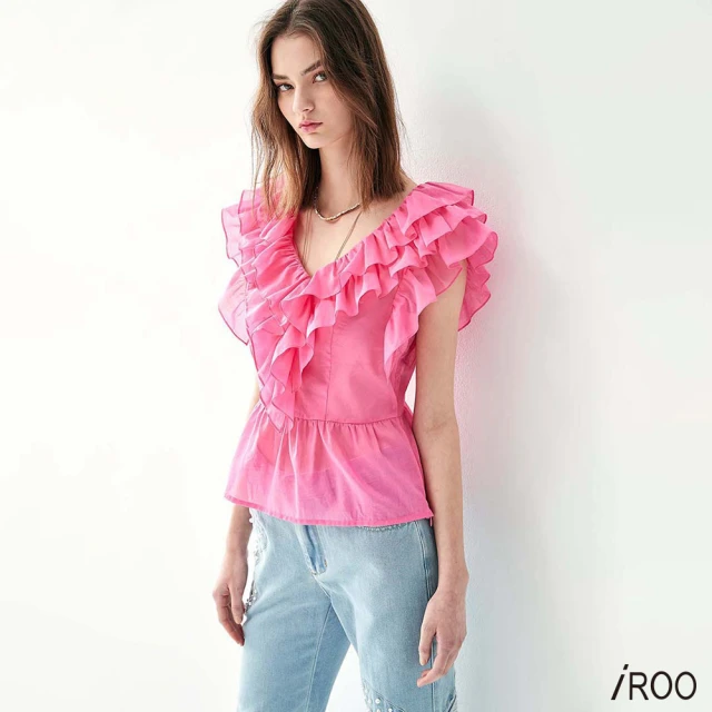 iROOiROO 小蒼蘭粉色荷葉上衣