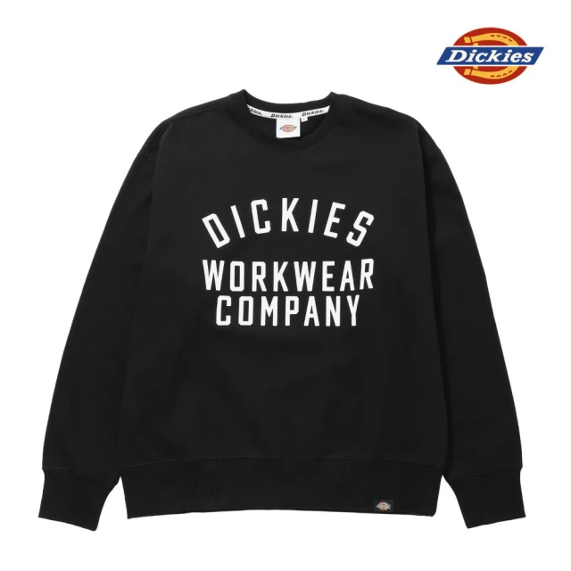 Dickies 男款黑色內抓絨胸前大圖案文字印花設計休閒大學T｜DK0A87C5BLK